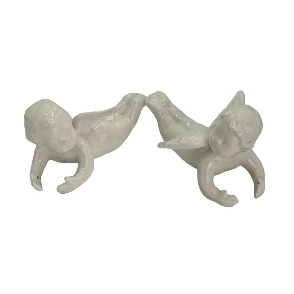 Pair Of 2 Vintage Porcelain Cherub Angel Figurines Signed